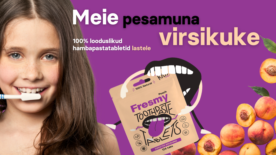 Fresmy on välja arendanud ja turule toonud looduslikud hambapastatabletid, mis on loodud spetsiaalselt lastele. Magusa virsikumaitsega hambapastatabletid sisald